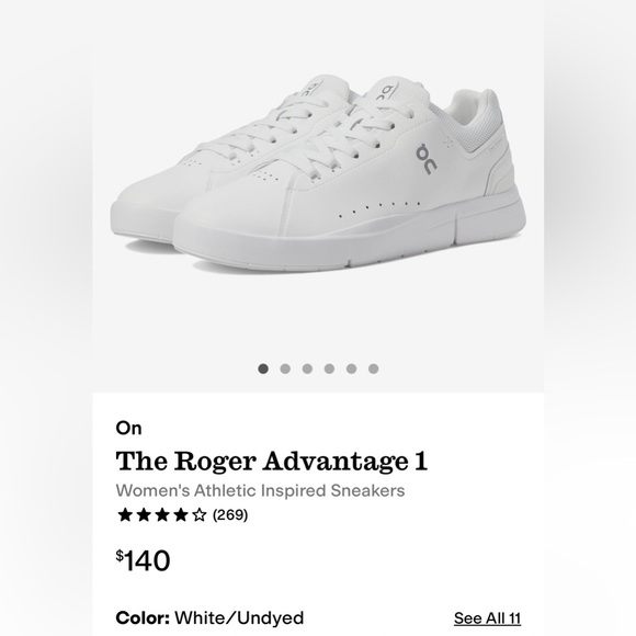 *Barely Worn* On Roger Advantage 1 Women's White Leather Sneakers, Size 9.5 - Picture 4 of 16